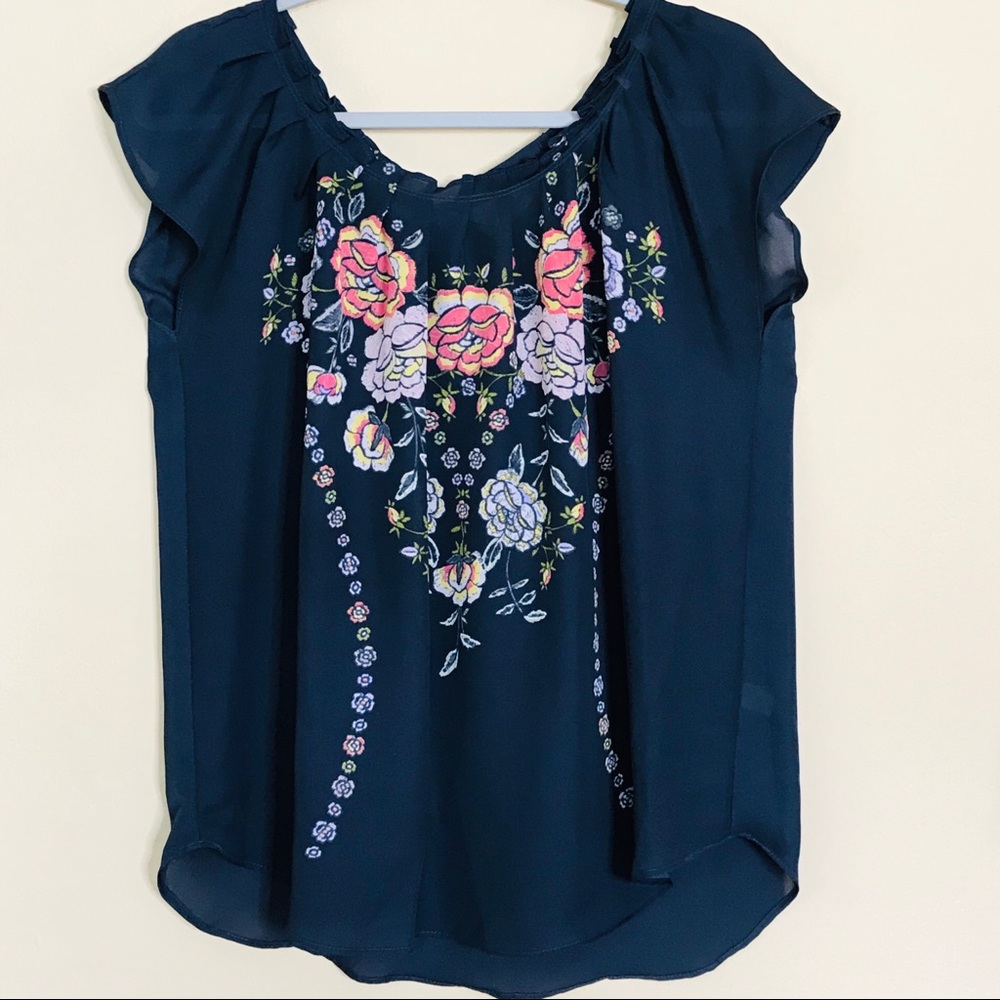 Lauren Conrad Gray Floral Tie Back Tank Top Sz L